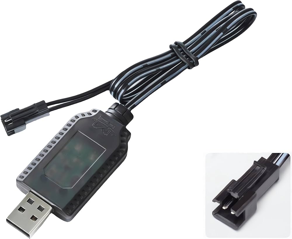4.8V Battery USB Charger Cable with SM Plug for NI CD Battery